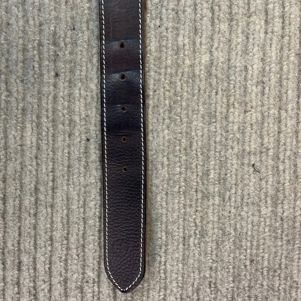 Timberland Mens Dark Brown Leather Belt Contrast Stitch Gunmetal Buckle Size 44